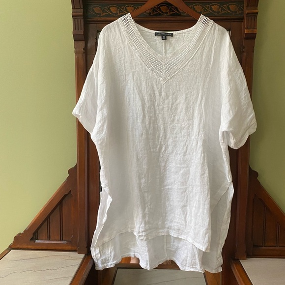 Saks Fifth Ave White Embellished Linen Tunic - Picture 3 of 12
